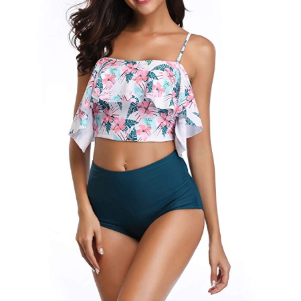 Off Shoulder Ruffle Crop Top Bikini